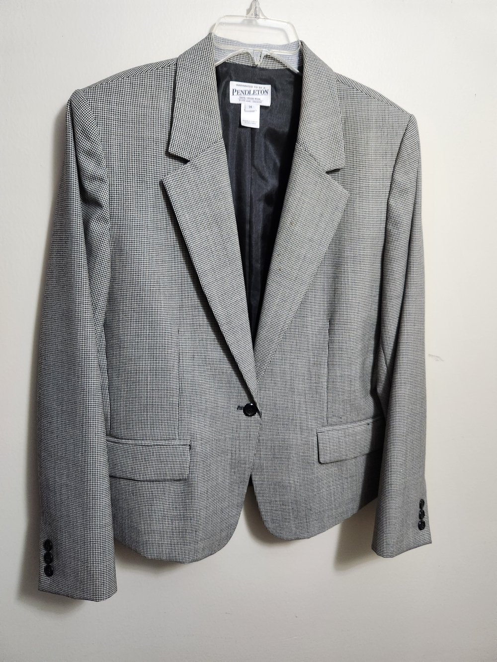 Pendleton Vintage Virgin Wool Women's Gray Houndstooth Blazer Skirt Set 14